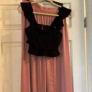 Forever 21 - Black top and Pink Silky Skirt